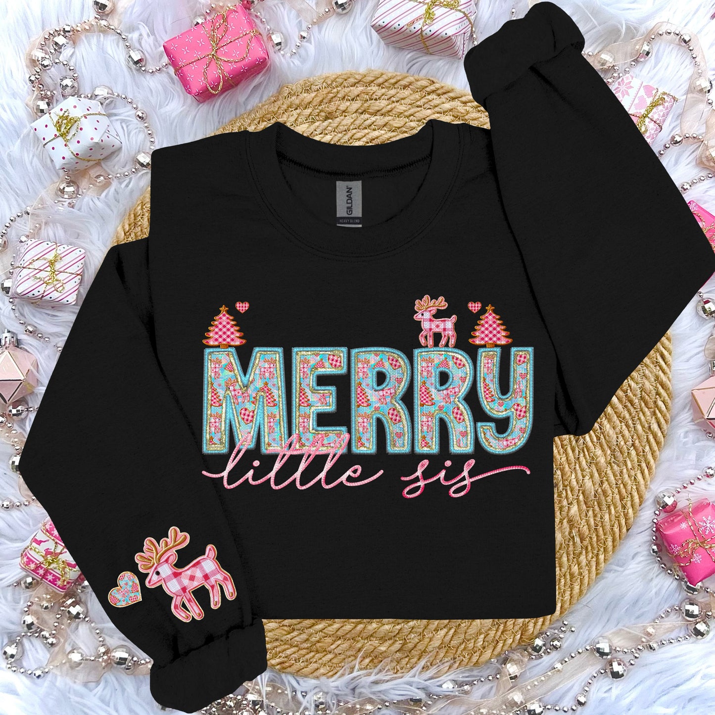 Merry Little Sis Faux Embroidery DTF Transfer