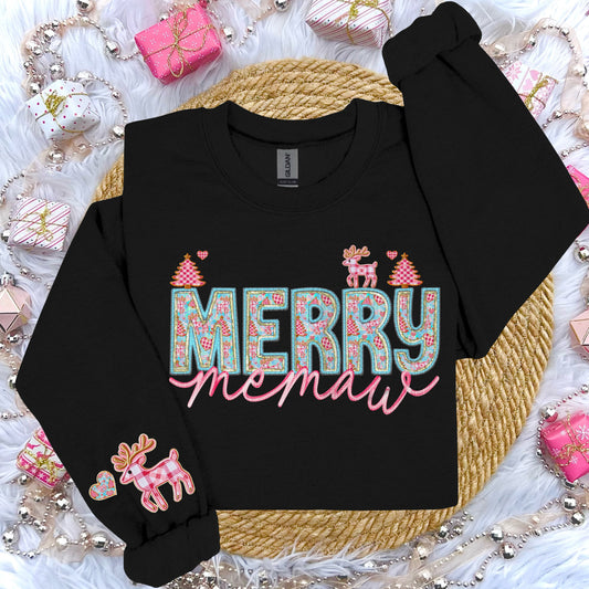 Merry Memaw Faux Embroidery DTF Transfer