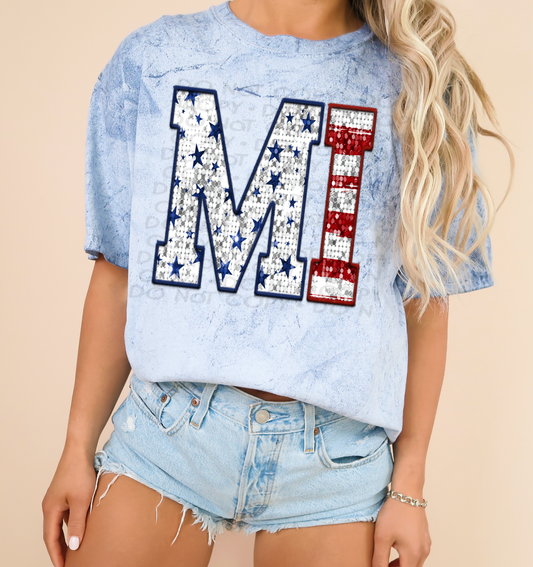MI Patriotic Sequined Faux State DTF Transfer