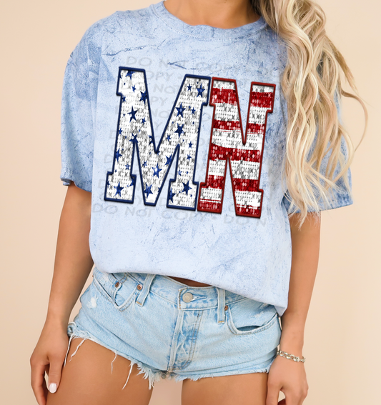 MN Patriotic Sequined Faux State DTF Transfer