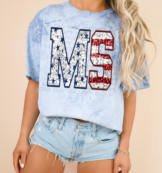 MS Patriotic Sequined Faux State DTF Transfer