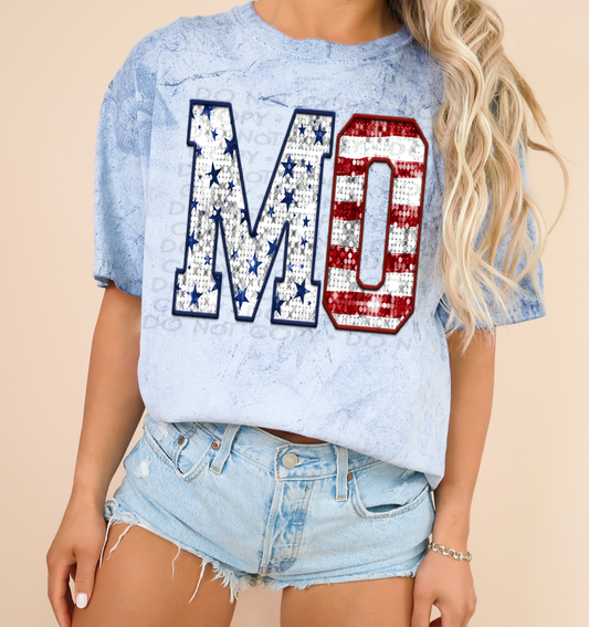 MO Patriotic Sequined Faux State DTF Transfer