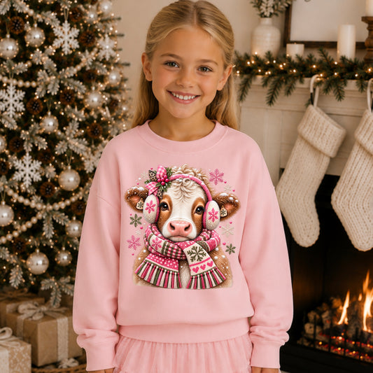 Mistletoe Cow Pink Scarf DTF Transfer
