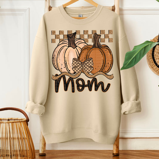Mom Fall Checkered Glitter Pumpkin DTF Transfer
