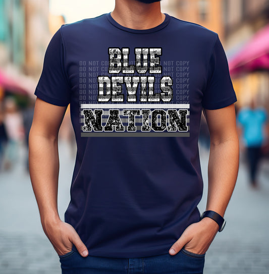 Blue Devils Monotone Striped Mascot DTF Transfer