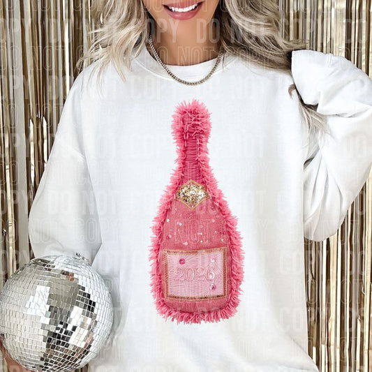 Champagne Pink 2026 Bottle Yarn Faux DTF Transfer