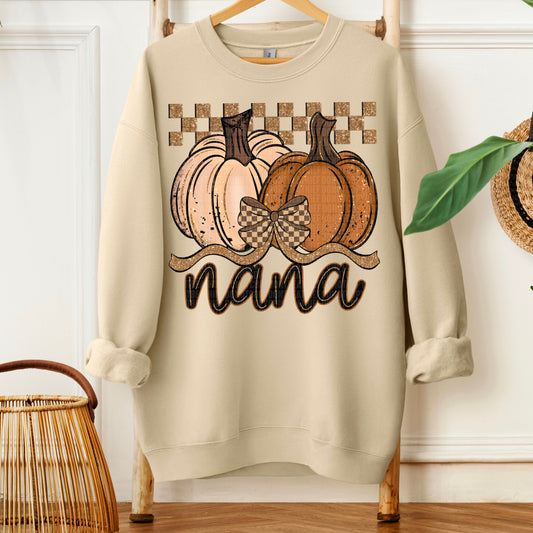 Nana Fall Checkered Glitter Pumpkin DTF Transfer