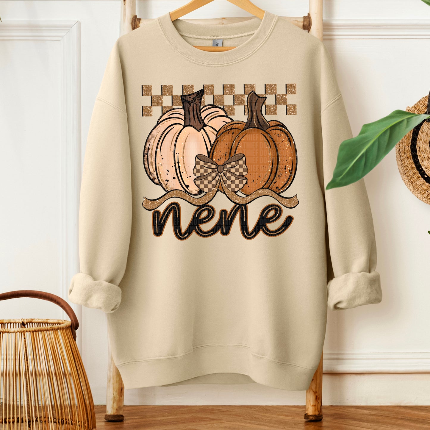 Nene Fall Checkered Glitter Pumpkin DTF Transfer