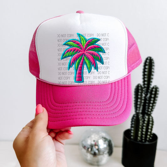 Neon Bright Palm Tree Hat Patch DTF Transfer