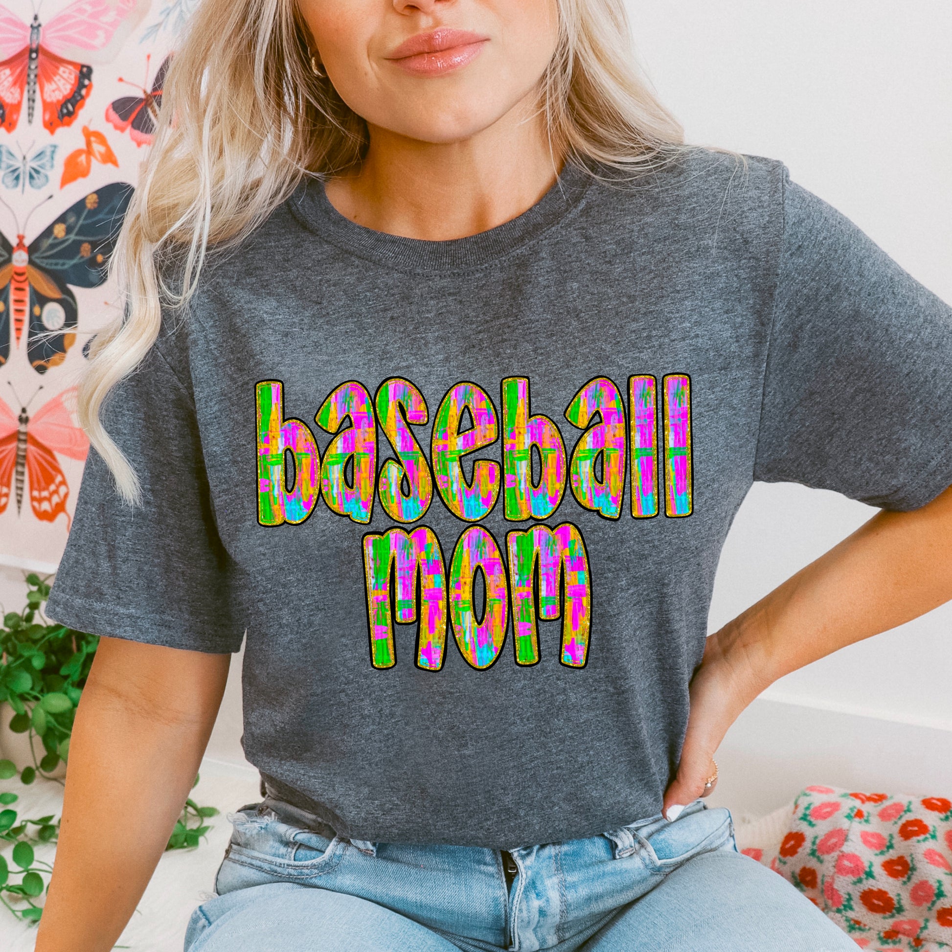Neon Glitter Baseball Mom DTF Transfer