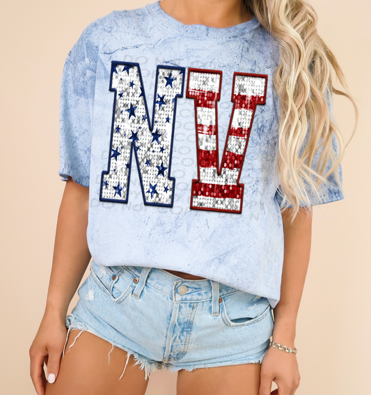 NV Patriotic Sequined Faux State DTF Transfer