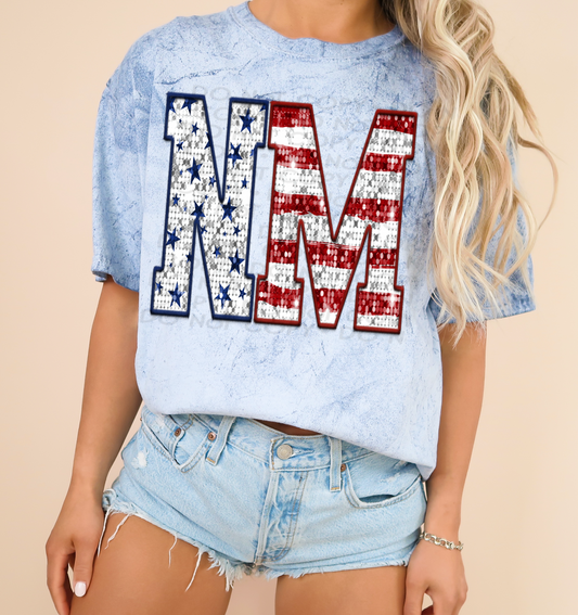 NM Patriotic Sequined Faux State DTF Transfer