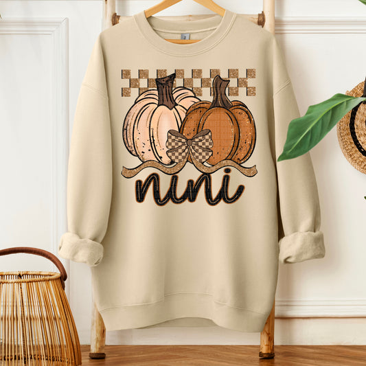Nini Fall Checkered Glitter Pumpkin DTF Transfer