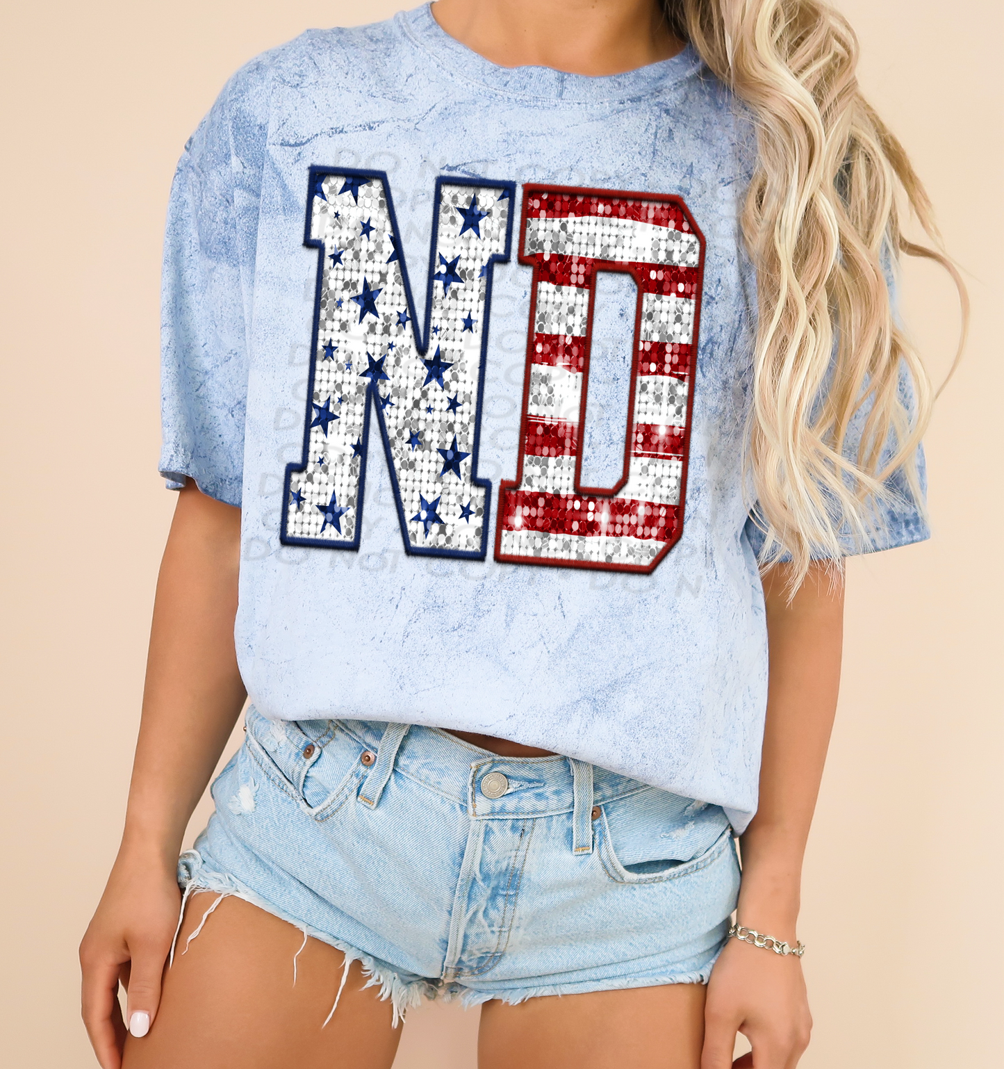ND Patriotic Sequined Faux State DTF Transfer