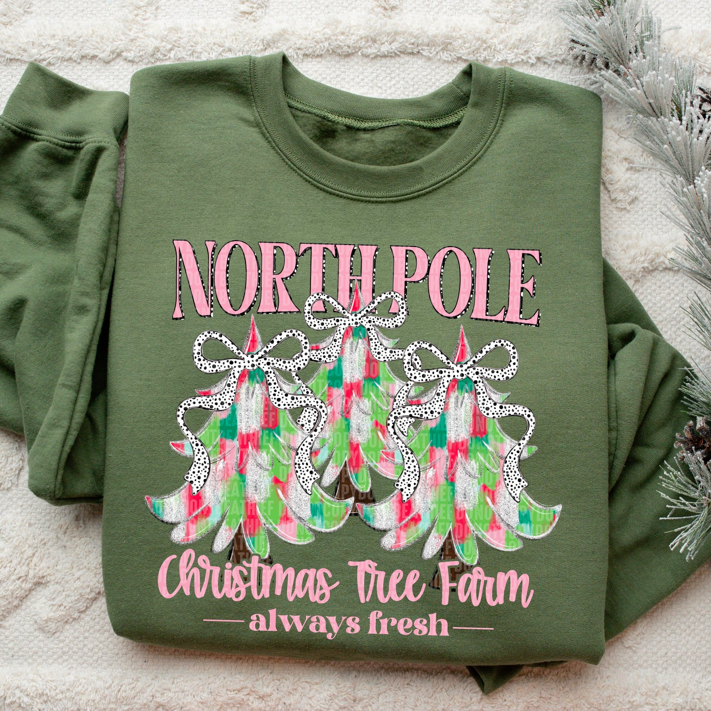 North Pole Trees Dalmatian Dot Bows DTF Transfer