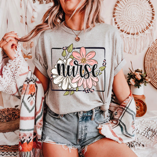 Nurse Floral Name Title DTF Transfer