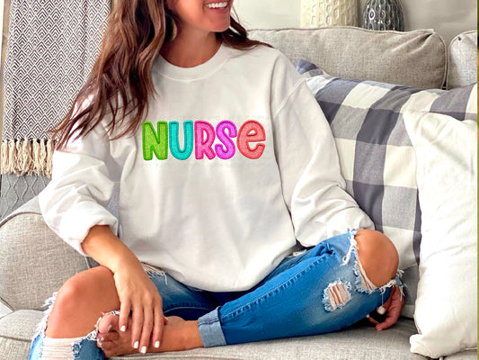 Nurse Bright Faux Embroidery DTF Transfer