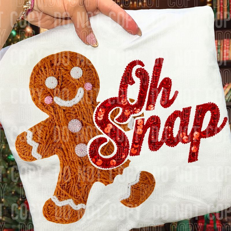 Oh Snap Gingerbread Yarn & Sequined Faux DTF Transfer