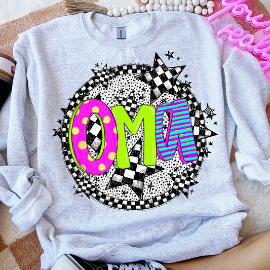 Oma Neon Checker DTF Transfer