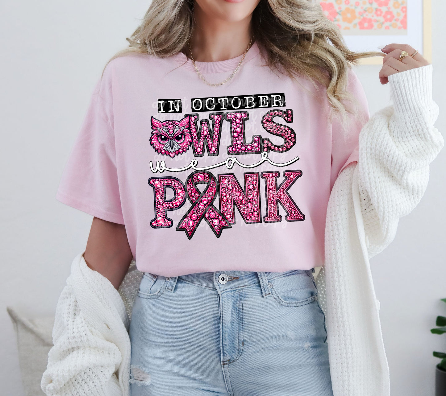 In October Owls Wear Pink Mascot DTF Transfer