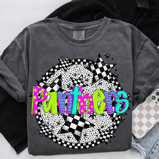 Panthers Mascot Neon Checker DTF Transfer