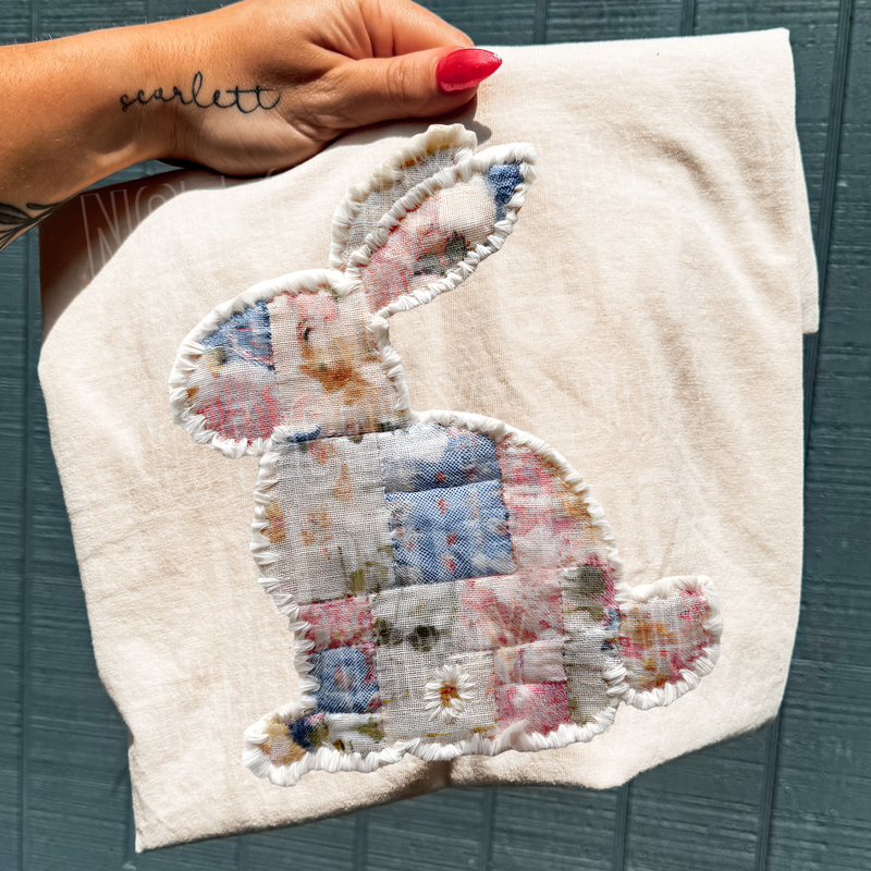 Pastel Easter Bunny Patchwork Yarn Faux DTF Transfer