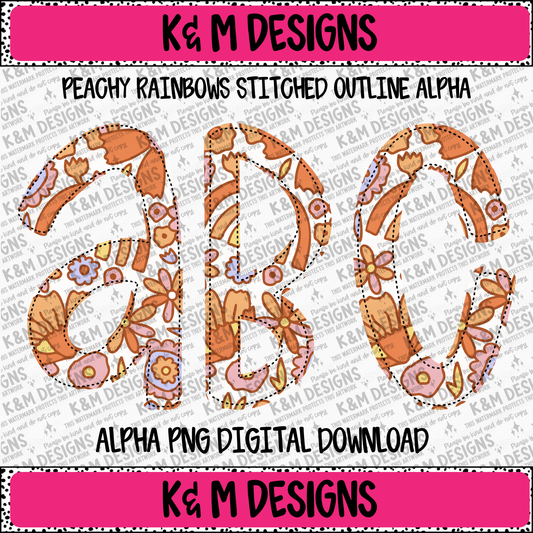 Peachy Rainbows Stitched Outline Alpha PNG Set Digital Download