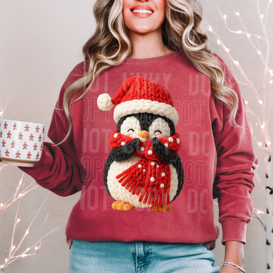 Christmas Penguin Yarn Faux DTF Transfer