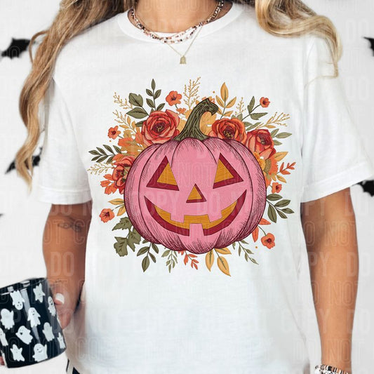 Pink Floral Jack O Lantern DTF Transfer