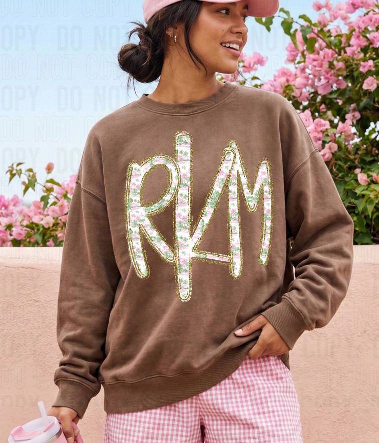 Pink & Green Toile Monogram DTF Transfer