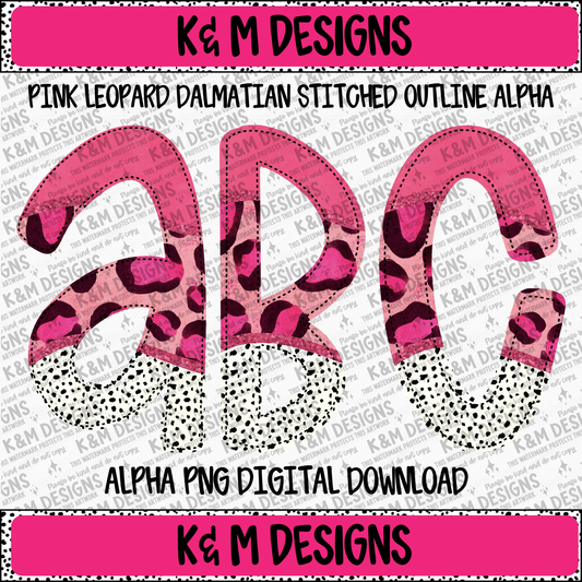 Pink Leopard Dalmatian Stitched Outline Alpha PNG Set Digital Download