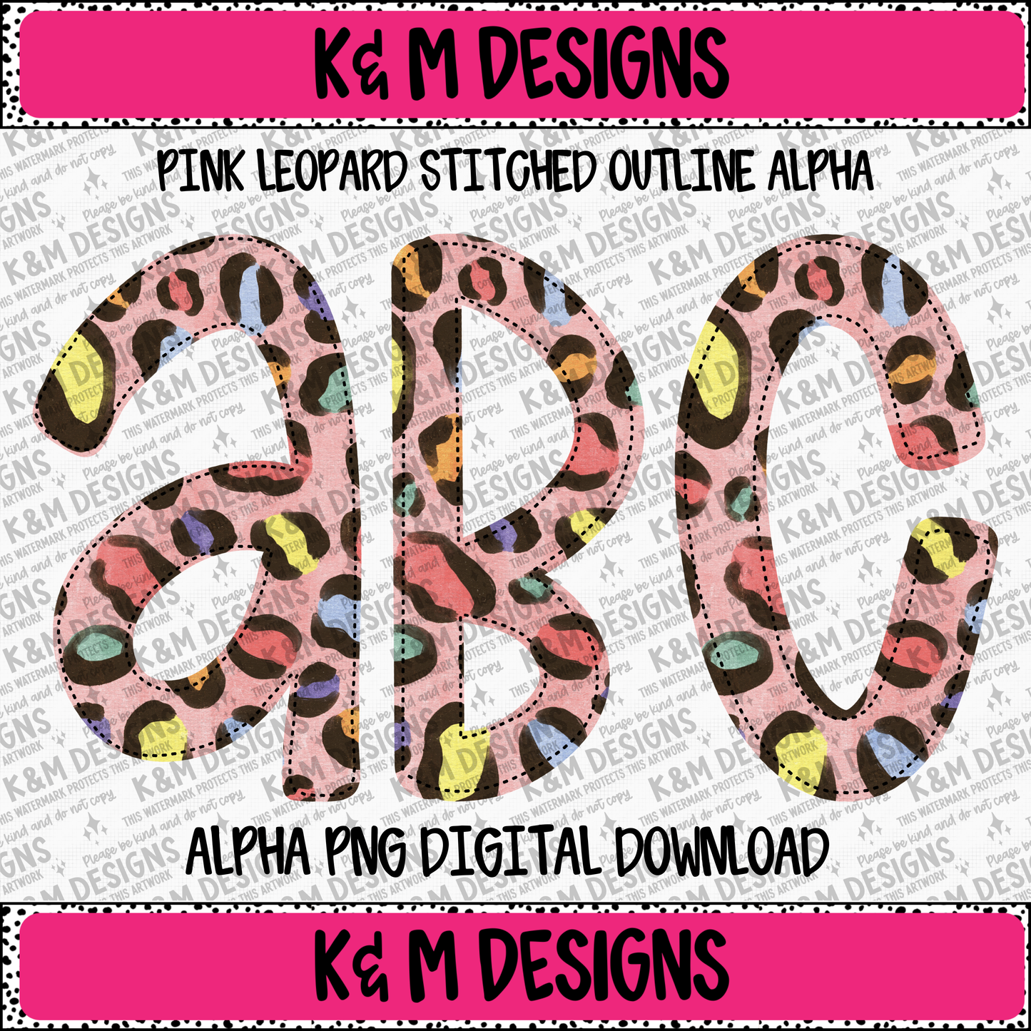 Pink Leopard Stitched Outline Alpha PNG Set Digital Download