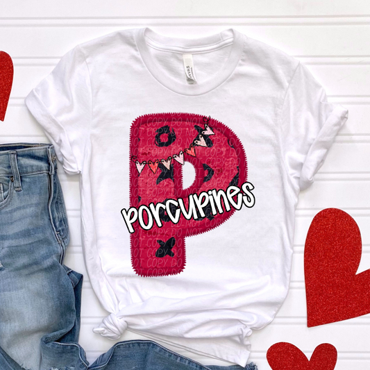 Porcupines Valentine School Spirit DTF Transfer