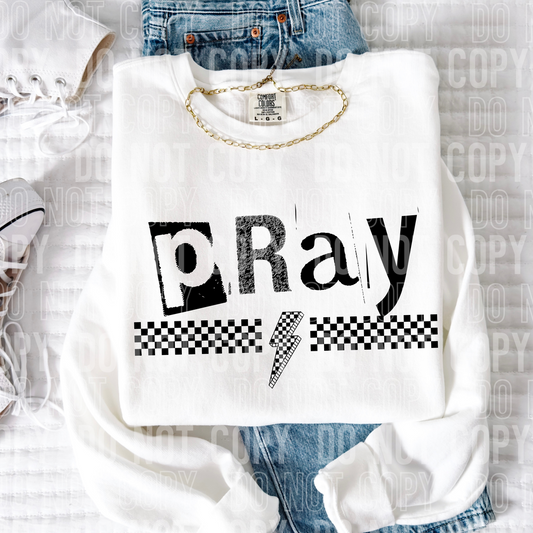 Pray Checkered Bolt Word DTF Transfer