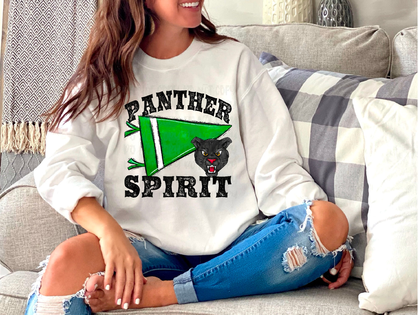 Panther Spirit Pennant Mascot Green DTF Transfer