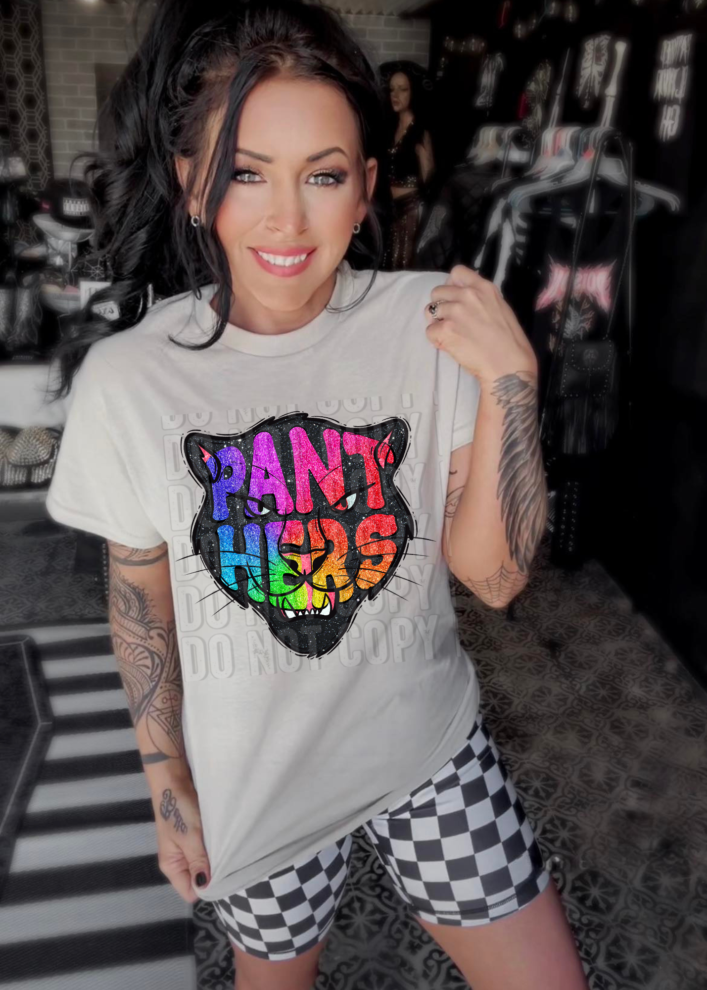 Panthers Glittery Colorful Mascots DTF Transfer