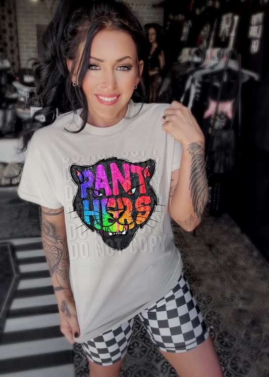 Panthers Glittery Colorful Mascots DTF Transfer