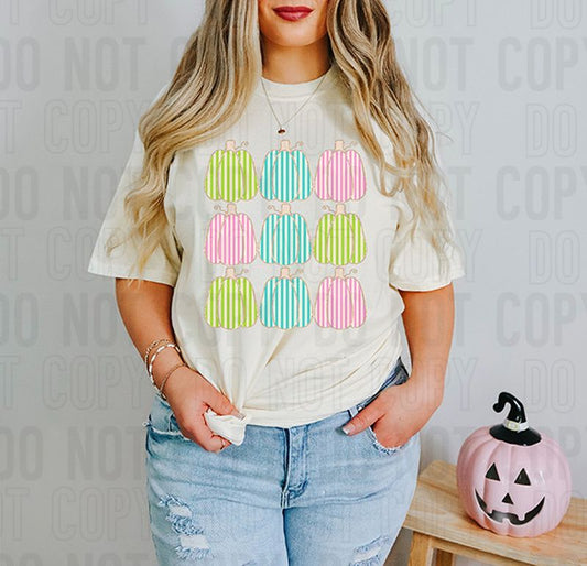 Pastel Grid Pumpkins DTF Transfer