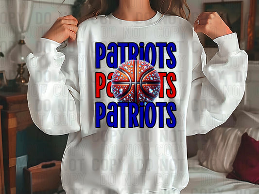 Patriots Rhinestone Basketball Royal Blue Red DTF Transfer