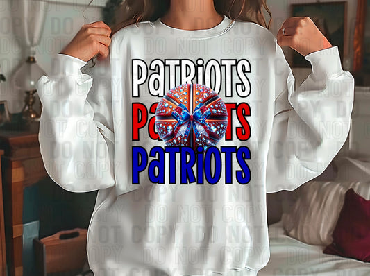 Patriots Rhinestone Basketball Bow White Red Royal Blue DTF Transfer