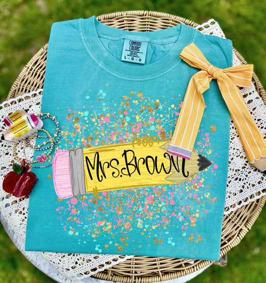 Pencil Splatter Custom Name DTF Transfer