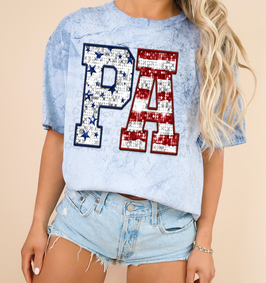 PA Patriotic Sequined Faux State DTF Transfer