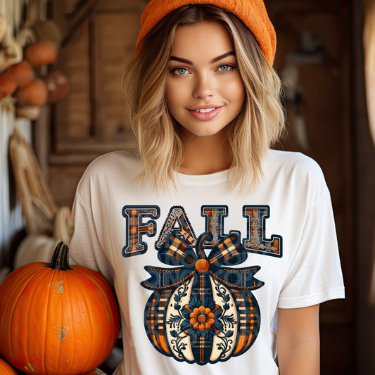 Fall Pumpkin Faux Embroidery DTF Transfer