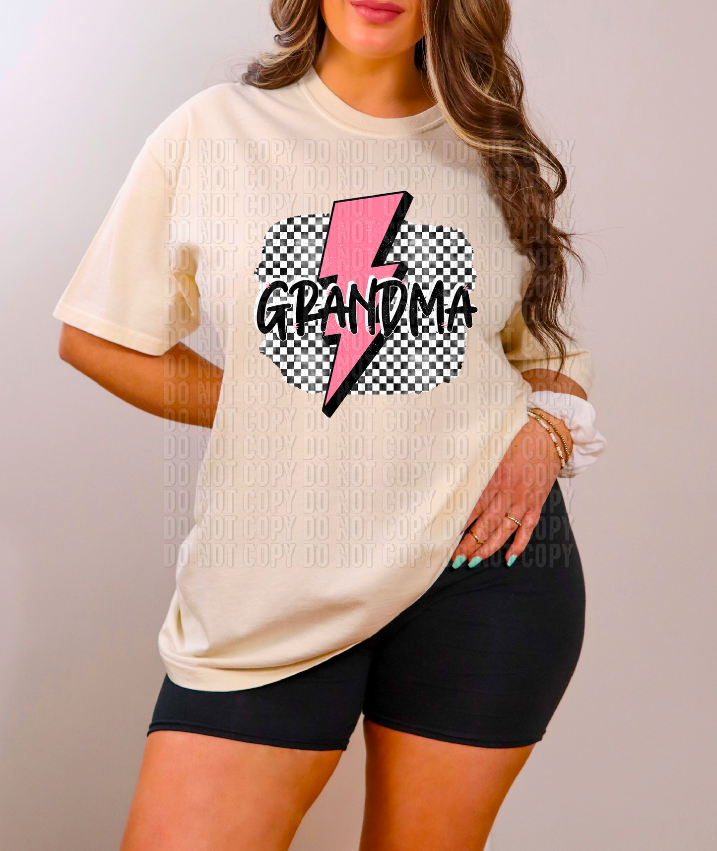 Grandma Pink Lightning Bolt Checkered DTF Transfer