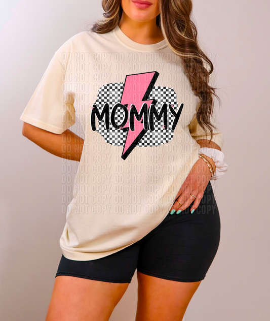 Mommy Pink Lightning Bolt Checkered DTF Transfer