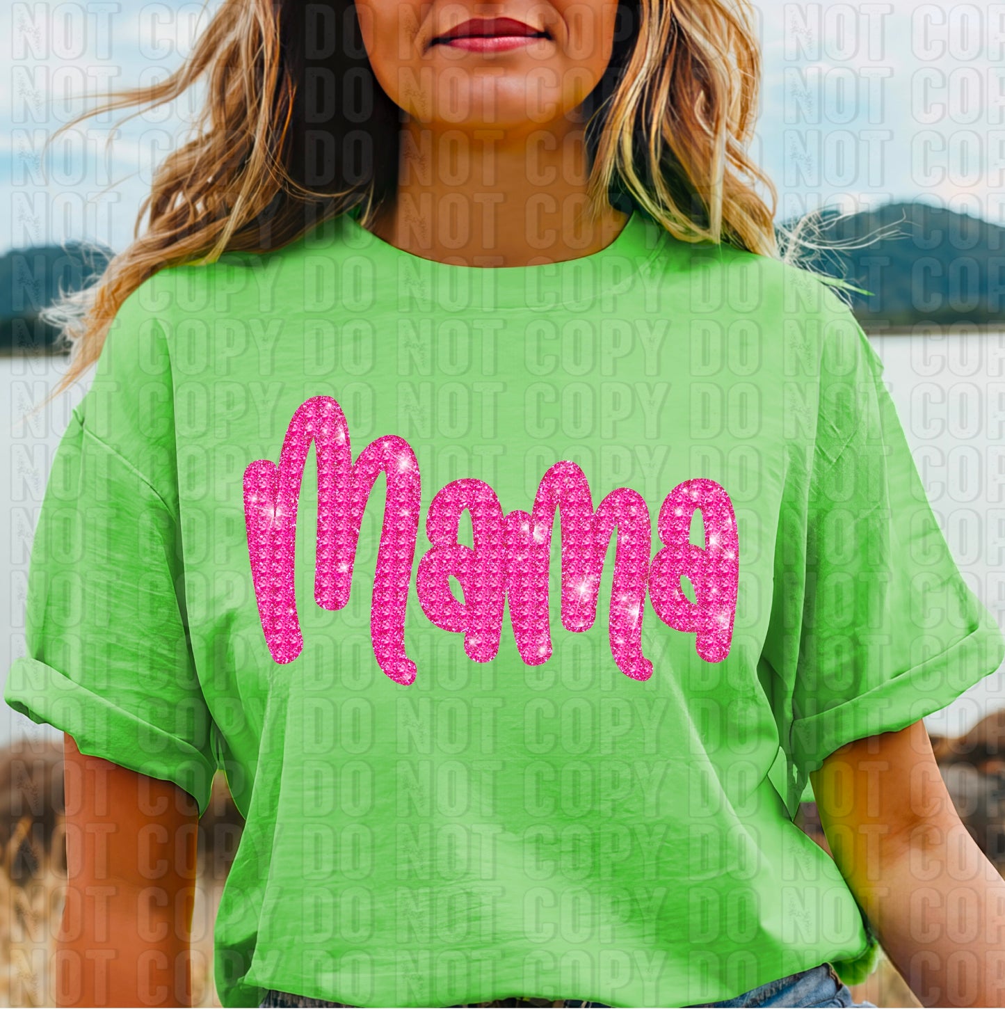 Mama Pink Rhinestone Faux DTF Transfer