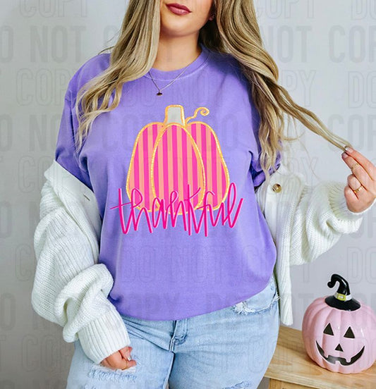 Pink & Orange Thankful Pumpkin DTF Transfer