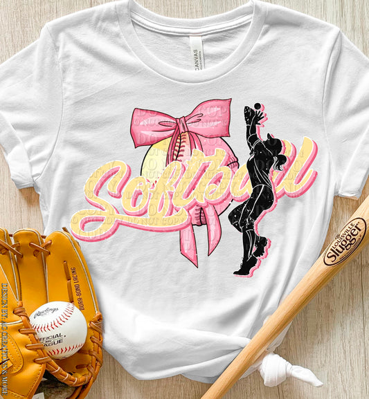 Softball Pink Bow Coquette DTF Transfer
