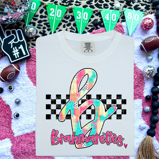 Brahmarettes Pink/Teal Brushstroke Initial Mascot DTF Transfer