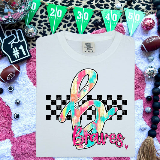 Braves Pink/Teal Brushstroke Initial Mascot DTF Transfer